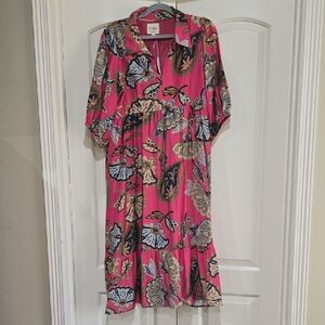 Pink Boho Paisley Pink Floral Midi Dress